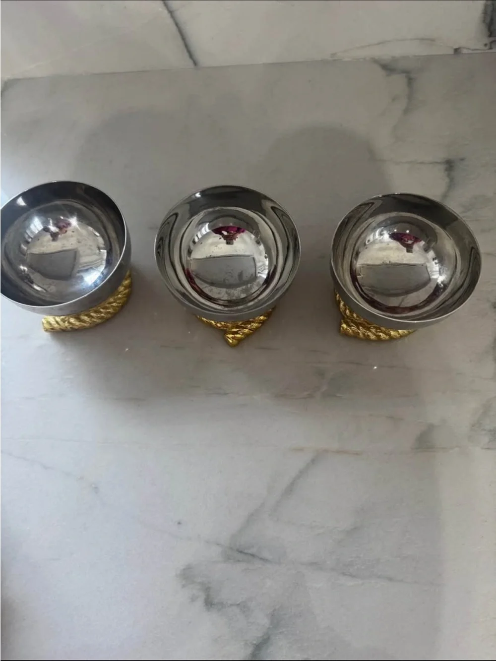 Michael Aram Silver Bowls with Gold Rope Bases - Set of 3